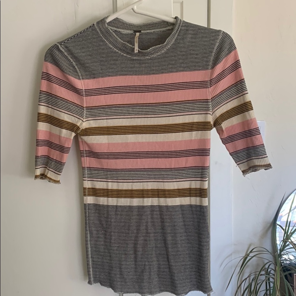 Mockneck free people striped ribbed top